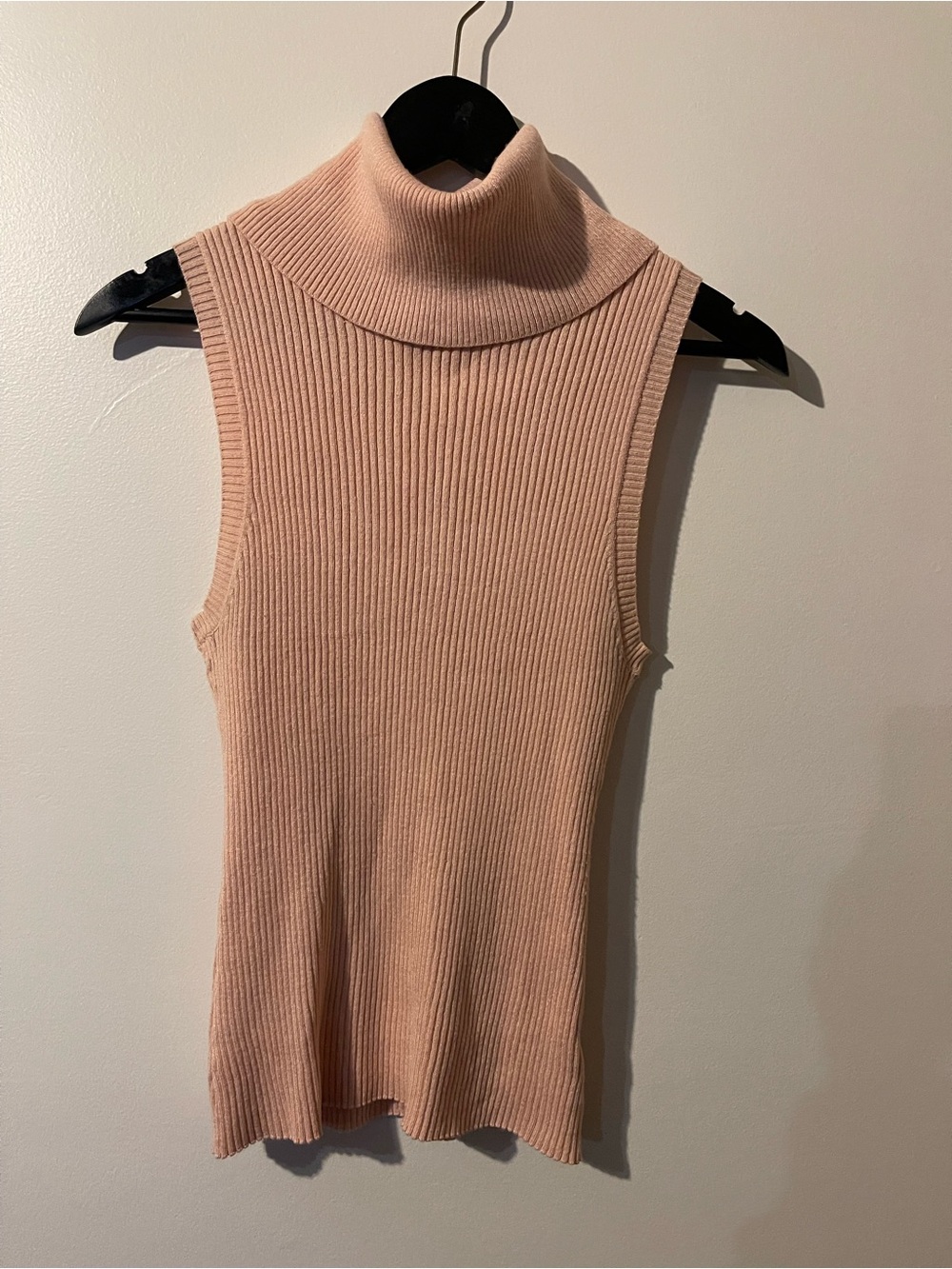 Say What Blush Pink Ribbed Knit Sleeveless Turtleneck Top XL